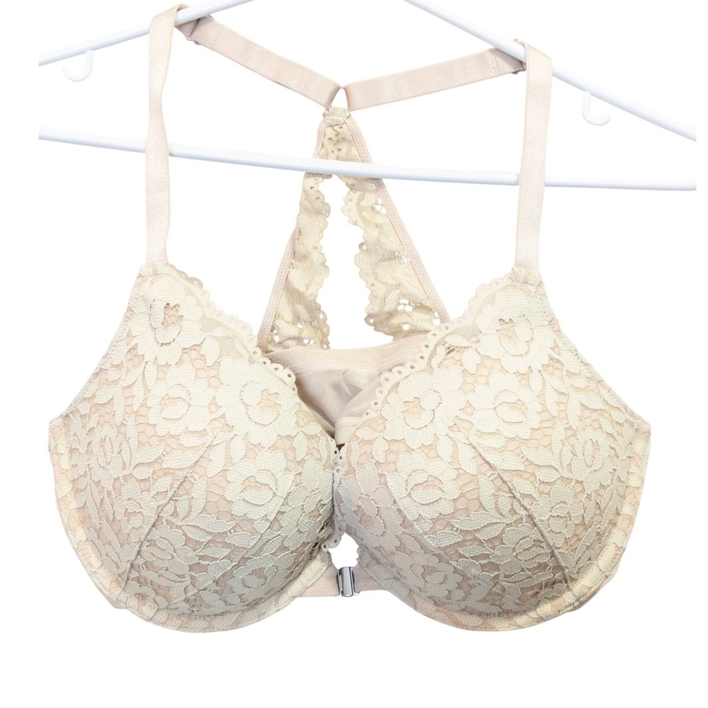 DOBREVA‎ Lace Trim Racerback Push Up Bra Beige 36DD